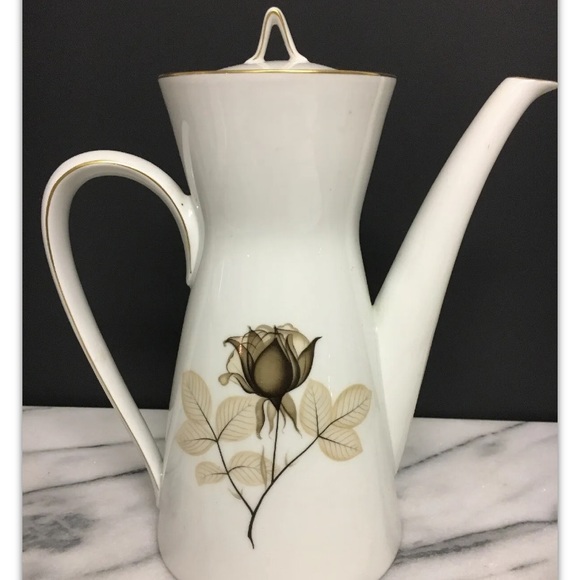 Rosenthal Shadow Rose Coffee Pot Germany Blutenspiel White Porcelain Mid Century - Picture 3 of 13